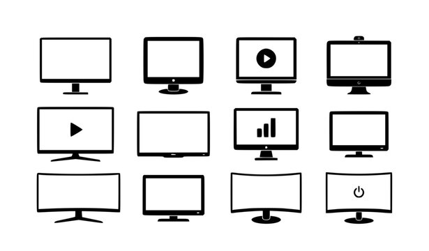 Computer monitor and TV display flat vector icon set