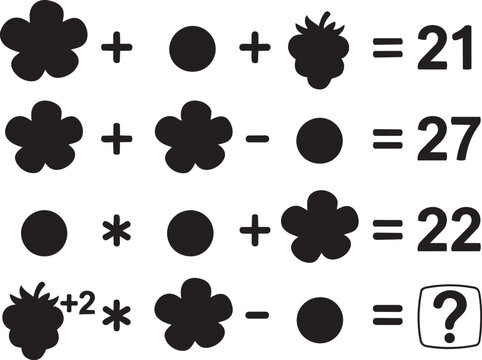 Mathematical equations, black icons, and symbols, vector illustrations, algebra problems, educational graphics