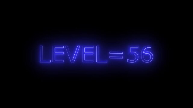 Abstract glowing neon level 56 animation on black background. motion graphic perfect for social media content	