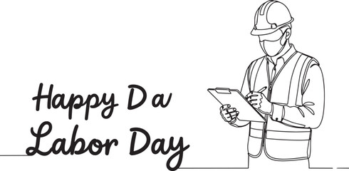 Labor Day, Happy Labor Day, Construction Worker, Vector Illustration, Line Art © Sabit
