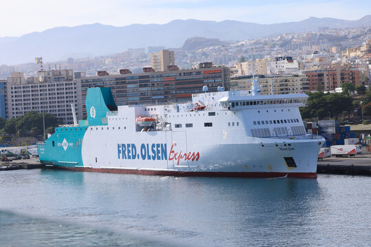 Fred Olsen Line in the harbour at LOS CRISTIANOS, TENERIFE, CANARY, SPAIN -