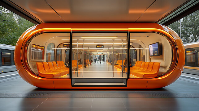 Public transportation design featuring priority seating with support rails and clear signage 