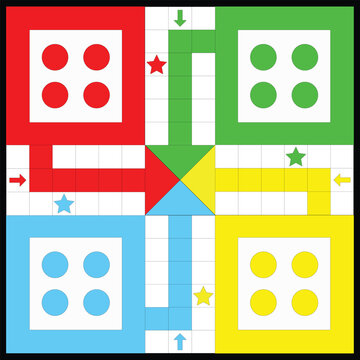 Classic colorful ludo board game vector illustration background.