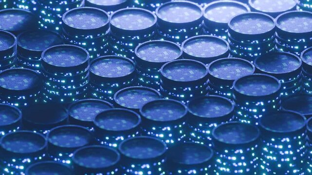 Blue futuristic 3D sci-fi cylinder shapes motion graphic background 4k seamless loop 