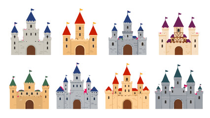 Set of cartoon medieval castle buildings in flat vector style © icon_art