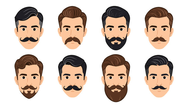 Set of male faces with different mustache and beard styles