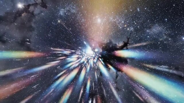 Radiating Dense Particle Light Rays and Colorful Nebula Space Loop