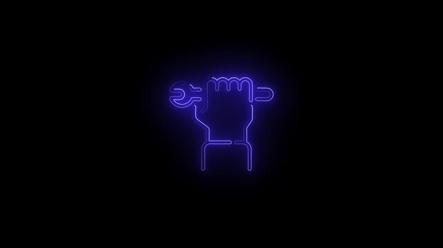 Neon sign hand clenched into fist icon. Human arm with clenched fingers icon neon glow concept.