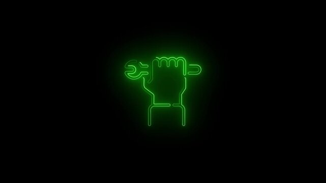 Neon sign hand clenched into fist icon. Human arm with clenched fingers icon neon glow concept.