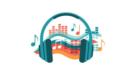 Fototapeta premium Vibrant headphones frame melodic notes swirling around a dynamic audio motif
