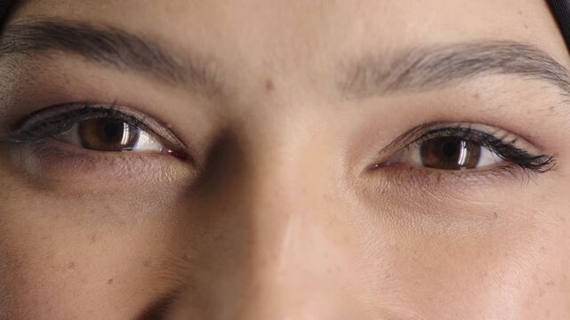 Face, eyes and woman with closeup for optometry, perception and awareness for eyesight. Portrait, female person and retina with peripheral vision, iris examination and optical care for visual health