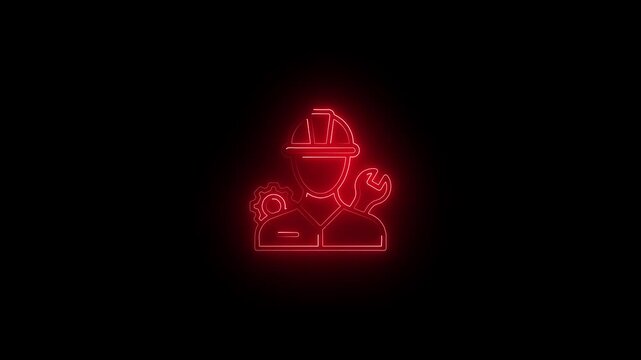 Administrator animation. Glowing neon administrator icon on black background. Symbol of management, control, and system administration. Neon animated symbol in HD video