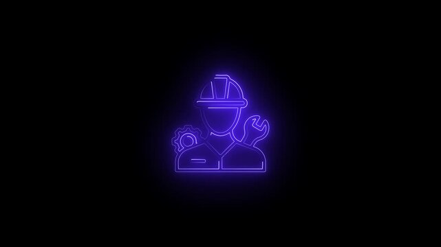Administrator animation. Glowing neon administrator icon on black background. Symbol of management, control, and system administration. Neon animated symbol in HD video