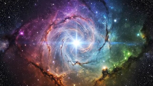 Cinematic Colorful Nebula Spiral with Radiating Star Rays Loop