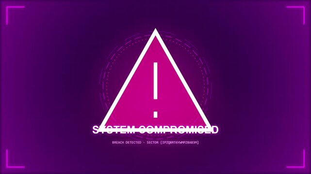 Glowing exclamation mark inside a triangle warning symbol on dark purple background