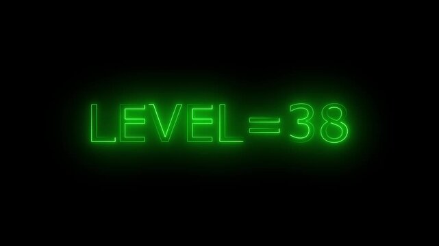 Abstract glowing neon level 38 animation on black background. motion graphic perfect for social media content