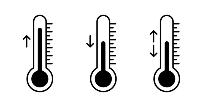 Thermometer icons showing rising falling and fluctuating temperature