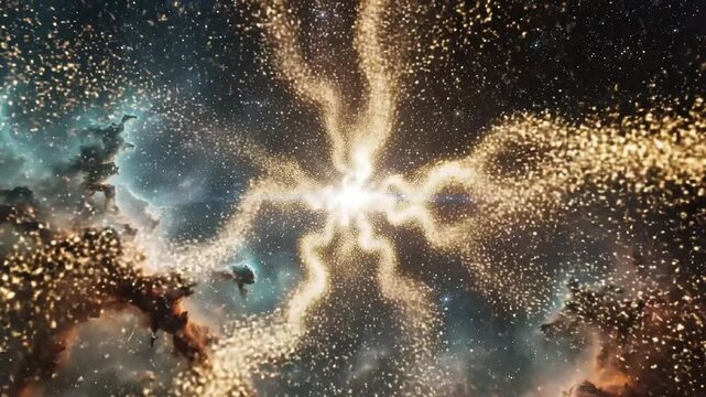 Radiating Golden Particle Rays in a Colorful Nebula Space Loop