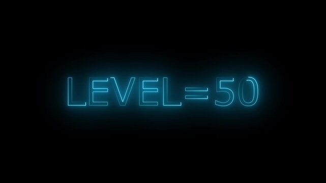 Abstract glowing neon level 50 animation on black background. motion graphic perfect for social media content
