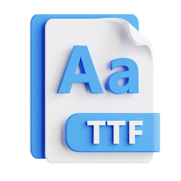 3D Blue TTF Font File Icon with Transparent Background for Design