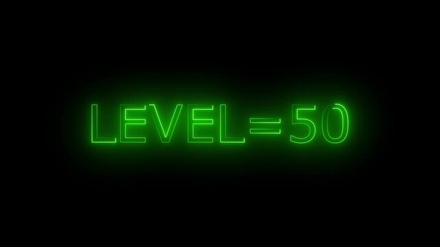Abstract glowing neon level 50 animation on black background. motion graphic perfect for social media content