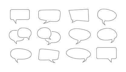 Fototapeta premium Collection of twelve diverse outline speech bubble shapes talk communication dialogue