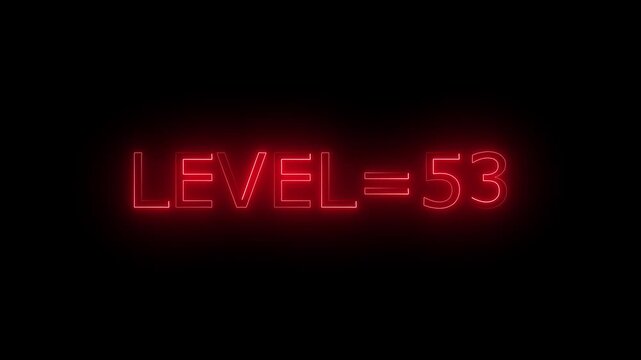 Abstract glowing neon level 53 animation on black background. motion graphic perfect for social media content