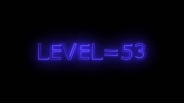 Abstract glowing neon level 53 animation on black background. motion graphic perfect for social media content