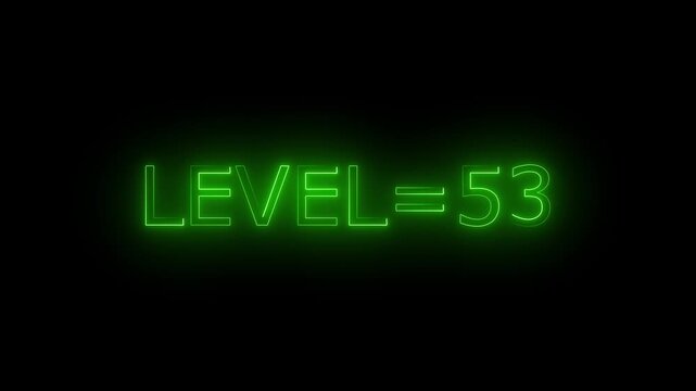 Abstract glowing neon level 53 animation on black background. motion graphic perfect for social media content