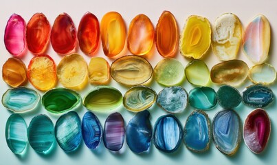 Obraz premium Collection of polished gemstone cross-sections in vivid rainbow spectrum