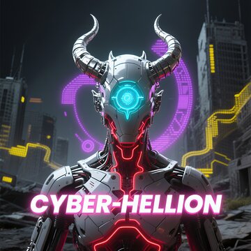 Cyber-Hellion: Neon-Emblazoned Mechanical Demon in Dystopian Metropolis