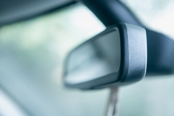 Naklejka premium car rear view mirror, shallow depth of field, focus on left side