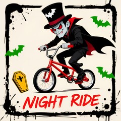 Naklejka premium Vampire Night Ride: Gothic BMX Adventure with Bat and Coffin Art