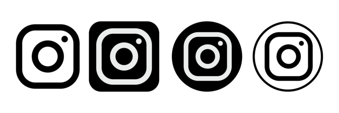 Set of Instagram social media white icons with creative distorted jagged edges and rough grunge effect isolated on white background vector illustration