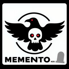 Fototapeta premium Memento Mori: Raven Skull Emblem with Red Eyes Design