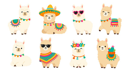 Cute llama cartoon set with colorful accessories © icon_art