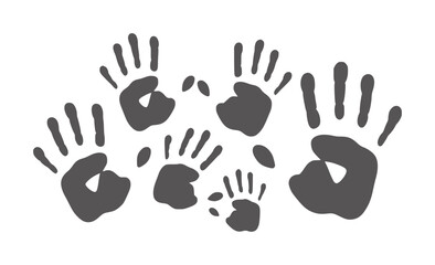 Obraz premium Diverse dark gray handprints and small dots white