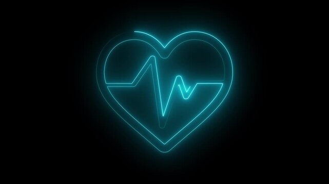 Glowing red heart on black background, minimalist neon heart symbol, romantic light effect in dark space, simple love icon for digital design