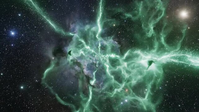 Radiating Green Particle Light Rays in a Cosmic Nebula Loop