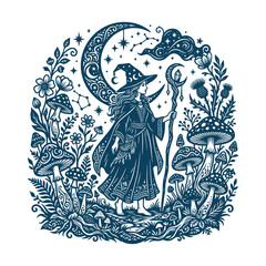 Fototapeta premium Enchantress in Moonlit Forest Fantasy Illustration