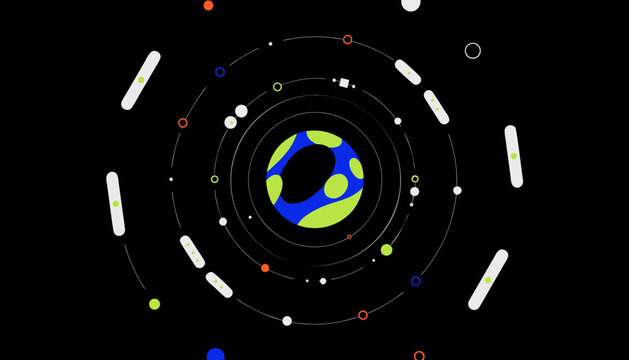 Abstract planet with orbits on black background
