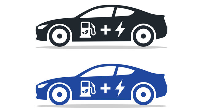 Hybrid electric vehicle plug in car vector silhouette set