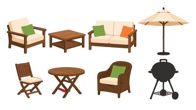 Outdoor patio furniture set with table chairs sofa umbrella and grill