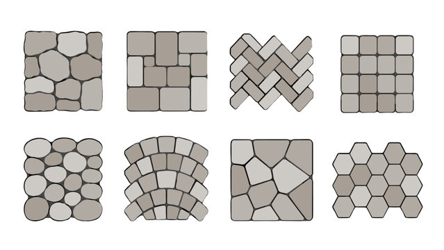 Set of paving stone and tile pattern icons in neutral tones