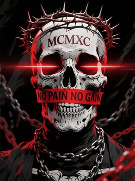 MCMXC Thorned Skull: Red Laser Eyes with No Pain No Gain Tape