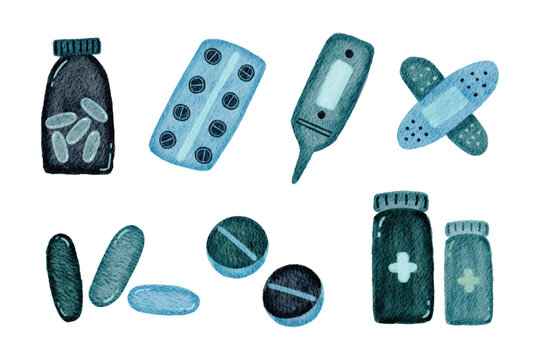 Watercolor Medical and Healthcare Elements Set