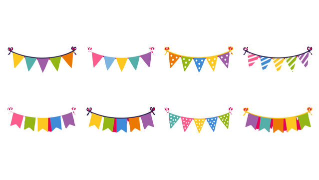 Colorful bunting flags set isolated on white background