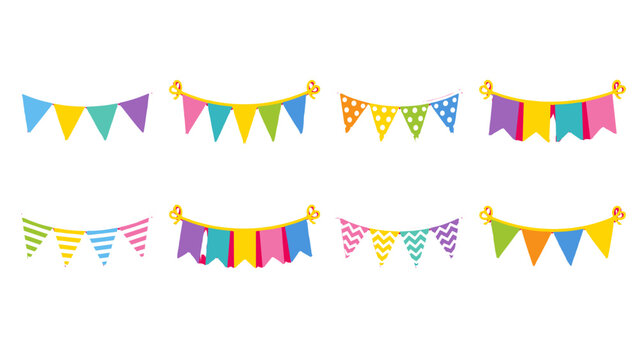 Colorful bunting flag garlands set isolated on white