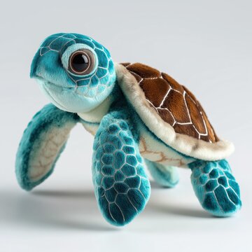 Cute plush sea turtle toy with soft blue fabric skin and a detailed brown shell pattern