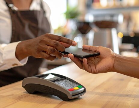 Contactless Mobile Payment At Cafe Counter